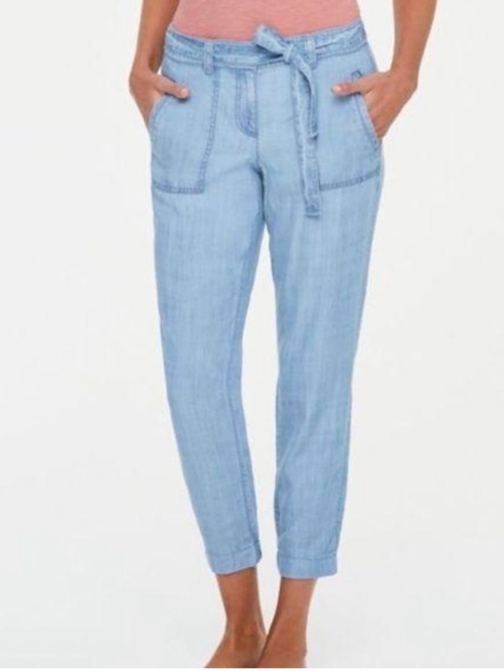 LOFT Cargo Joggers Relaxed Pants Chambray Blue 8
